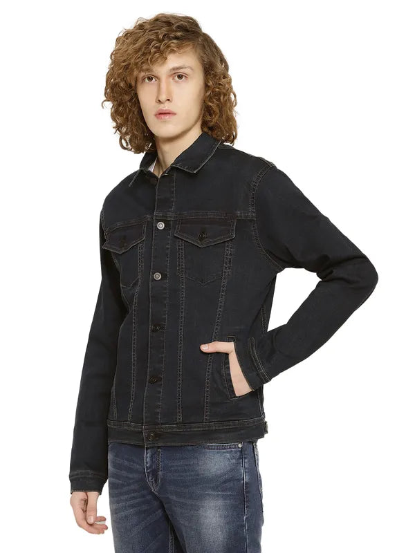 Mettle Men Denim Spread Collar Jacket