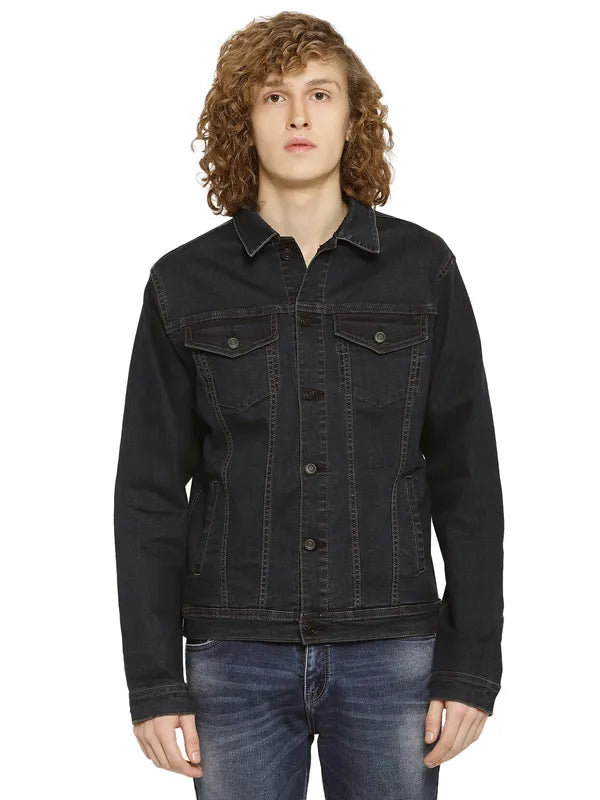 Mettle Men Denim Spread Collar Jacket