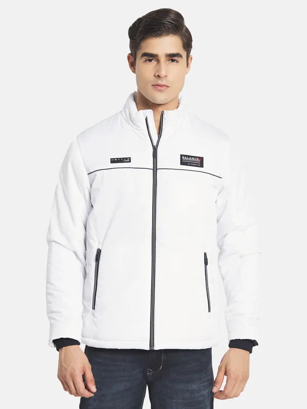 Mettle Men White Colourblocked Bomber With Embroidered Jacket