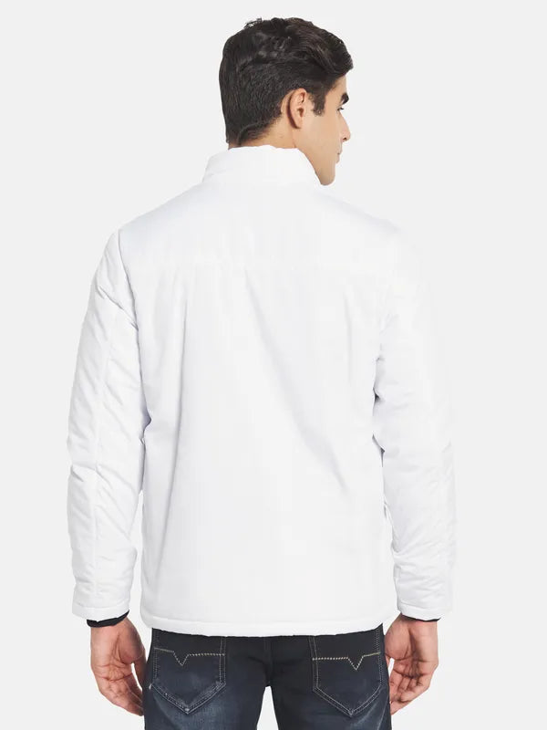 Mettle Men White Colourblocked Bomber With Embroidered Jacket