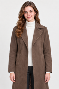Women’s Regular Fit Knitted Suede Long Coat – Espresso Brown
