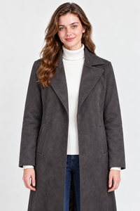 Women’s Regular Fit Knitted Suede Long Coat – Peacock