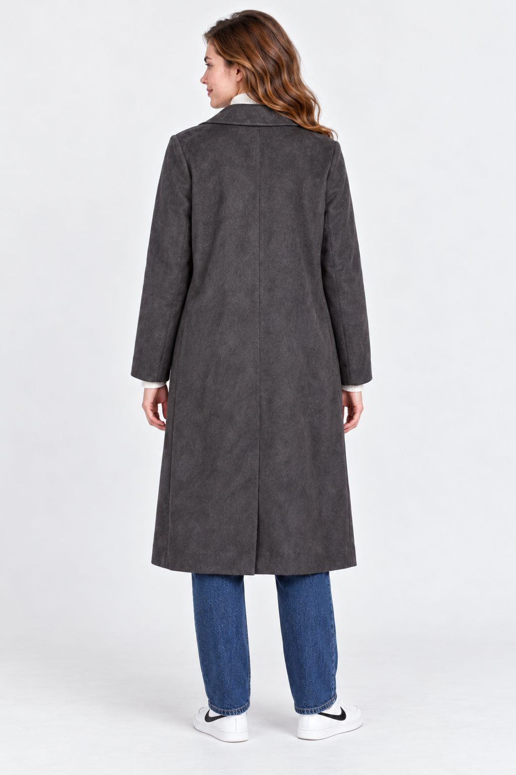 Women’s Regular Fit Knitted Suede Long Coat – Peacock
