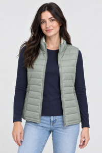 Women’s Dark Mint-Cream Reversible Lightweight Ultra-Warm Puffer Gilet – Regular Fit