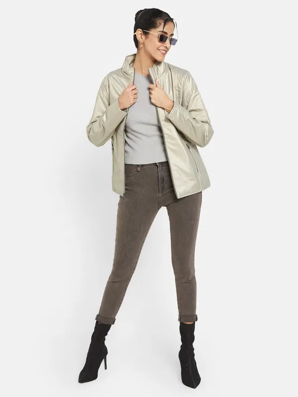 Mettle Women Beige Knitted Jacket