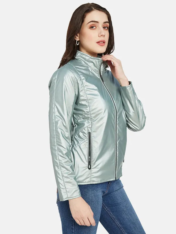 Mettle Women Olive Green Checked Sporty Jacket