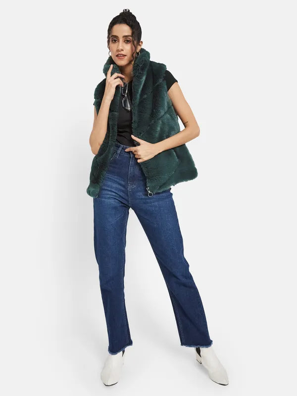 Mettle Women Green Knitted Jacket