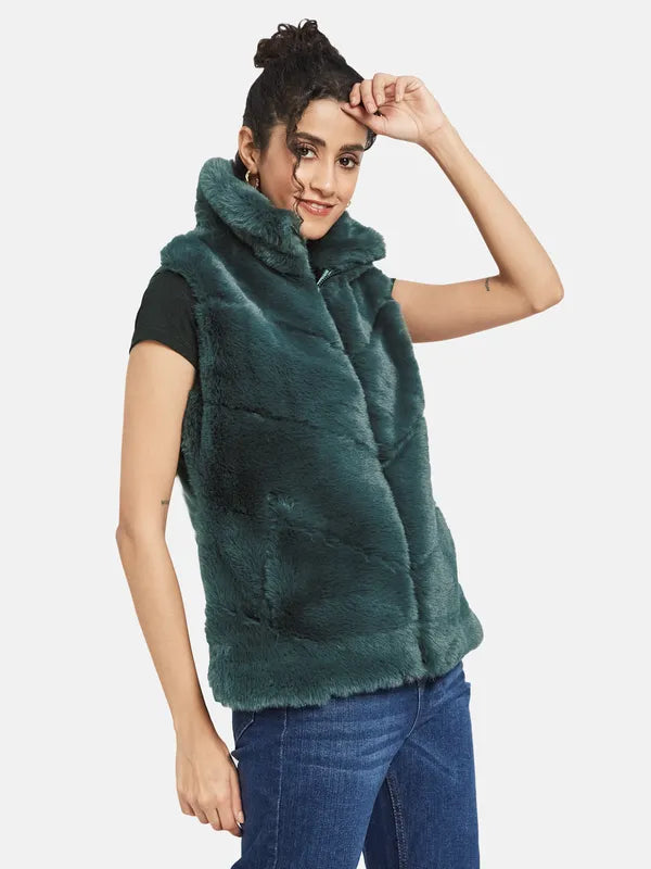 Mettle Women Green Knitted Jacket