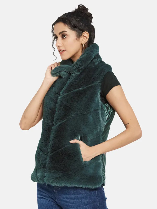 Mettle Women Green Knitted Jacket