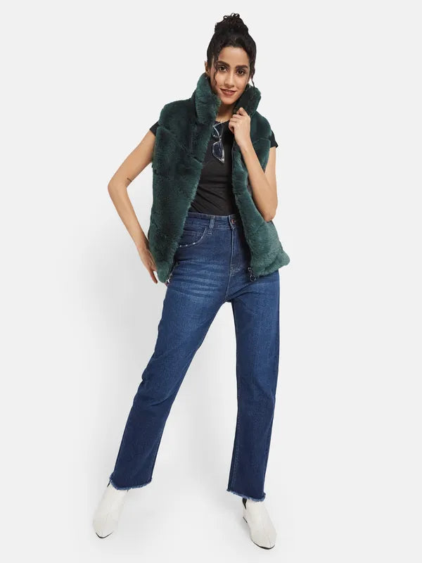 Mettle Women Green Knitted Jacket