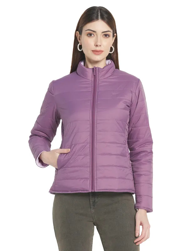 Mettle Women Purple Stand Collar Padded Jacket