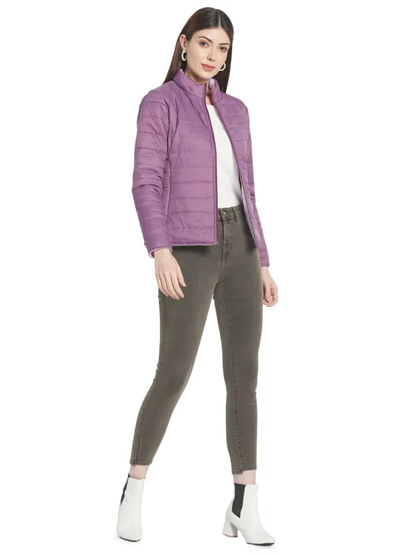 Mettle Women Purple Stand Collar Padded Jacket