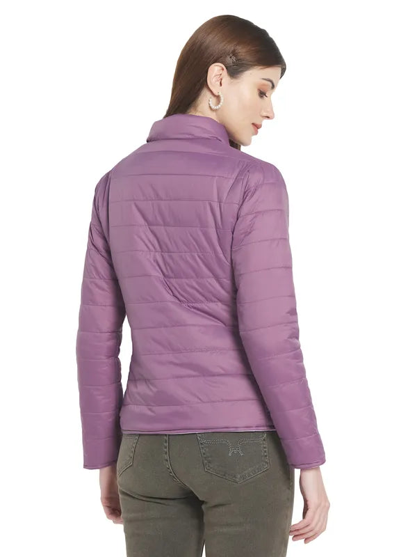 Mettle Women Purple Stand Collar Padded Jacket