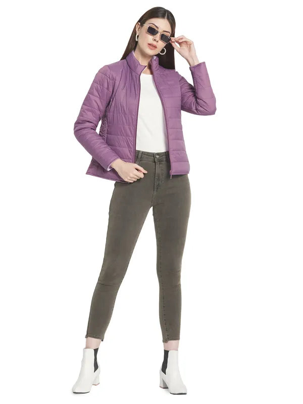 Mettle Women Purple Stand Collar Padded Jacket