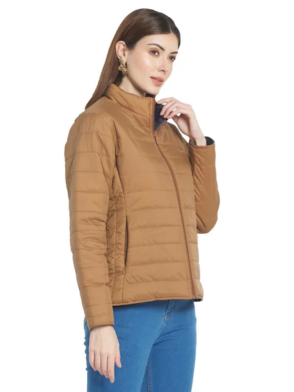 Mettle Women Brown Stand Collar Padded Jacket