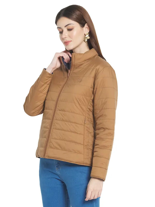 Mettle Women Brown Stand Collar Padded Jacket