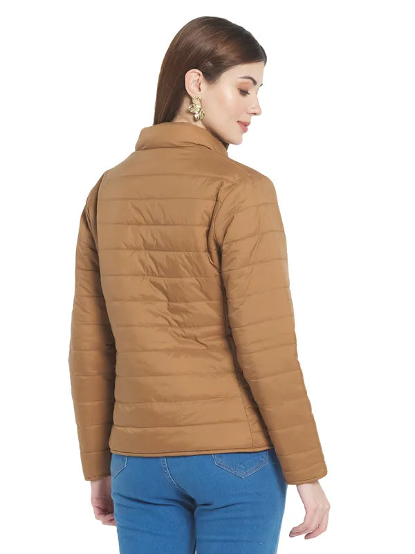 Mettle Women Brown Stand Collar Padded Jacket