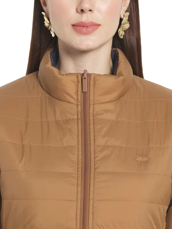 Mettle Women Brown Stand Collar Padded Jacket