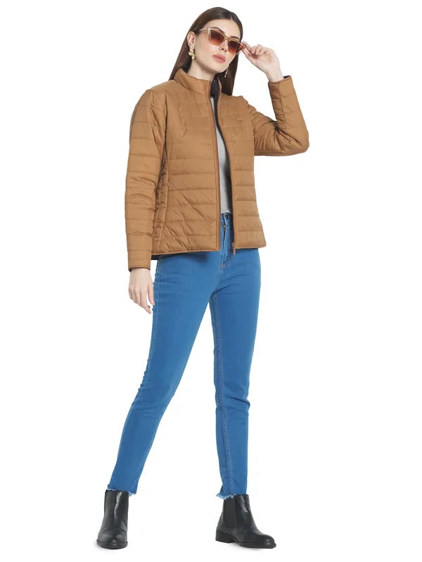 Mettle Women Brown Stand Collar Padded Jacket