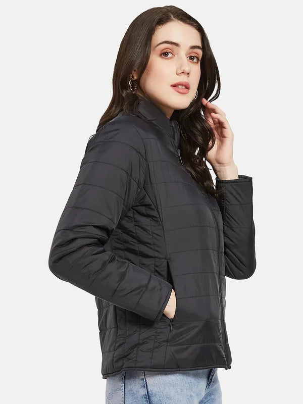 Mettle Women Black Camouflage Padded Jacket