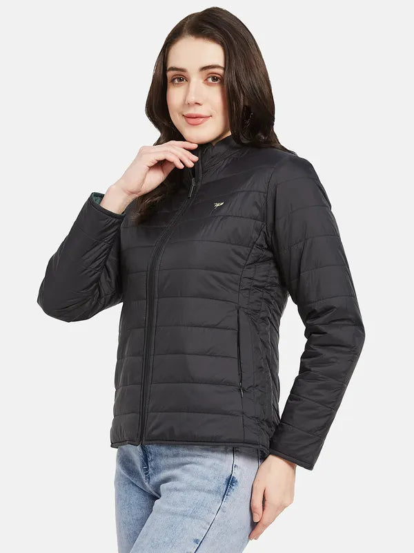 Mettle Women Black Camouflage Padded Jacket