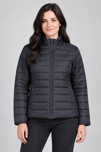 Women’s Lightweight Reversible Woven Puffer Jacket – Black & Wine Regular Fit