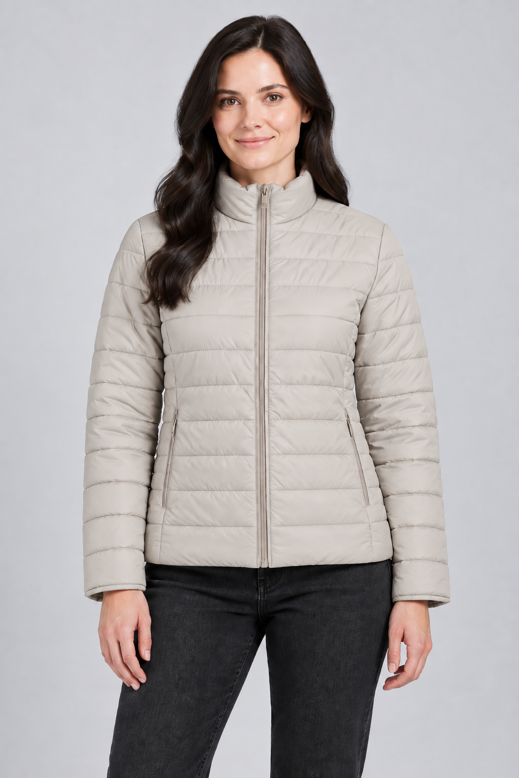 Women’s Lightweight Reversible Nylon Puffer Jacket – Champagne Beige Regular Fit