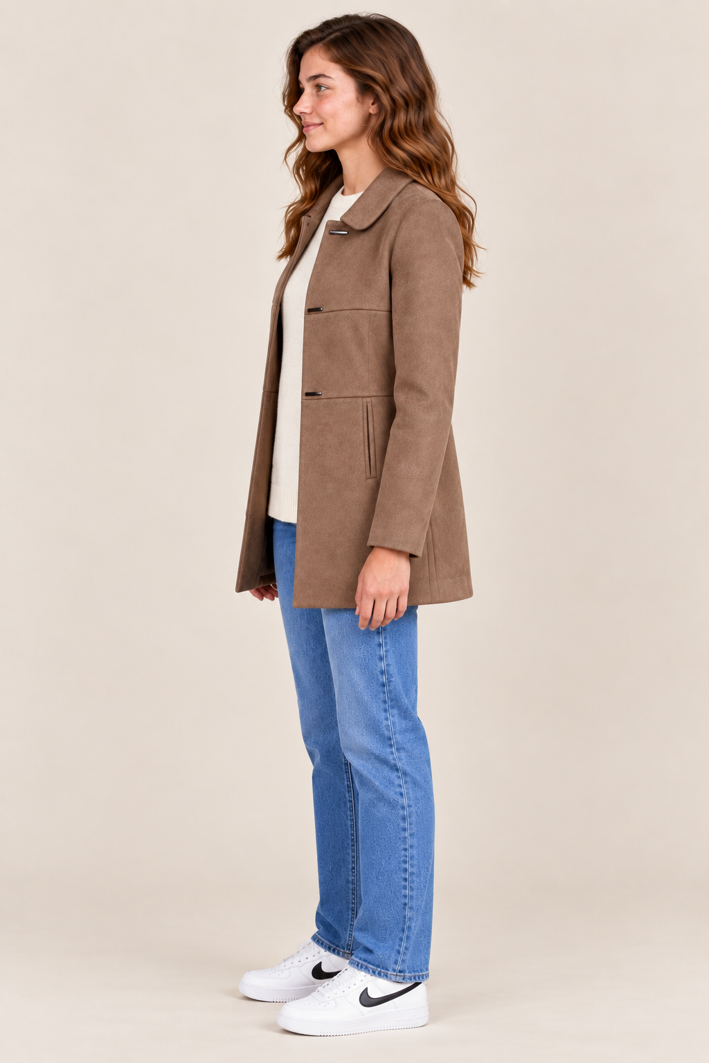 Women’s Regular Fit Knitted Suede Long Coat – Cocoa Brown