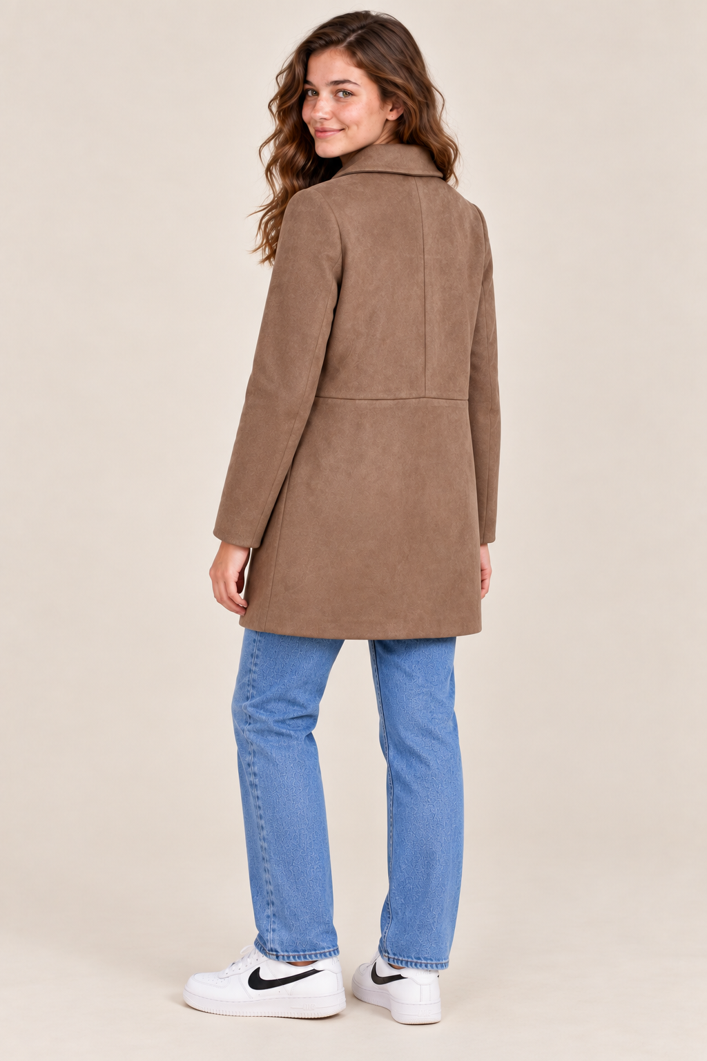 Women’s Regular Fit Knitted Suede Long Coat – Cocoa Brown