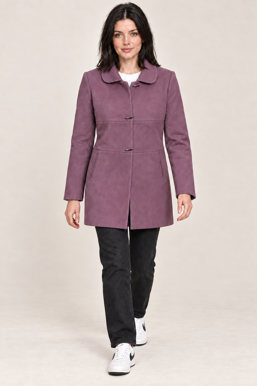 Women’s Regular Fit Knitted Suede Long Coat – Plum