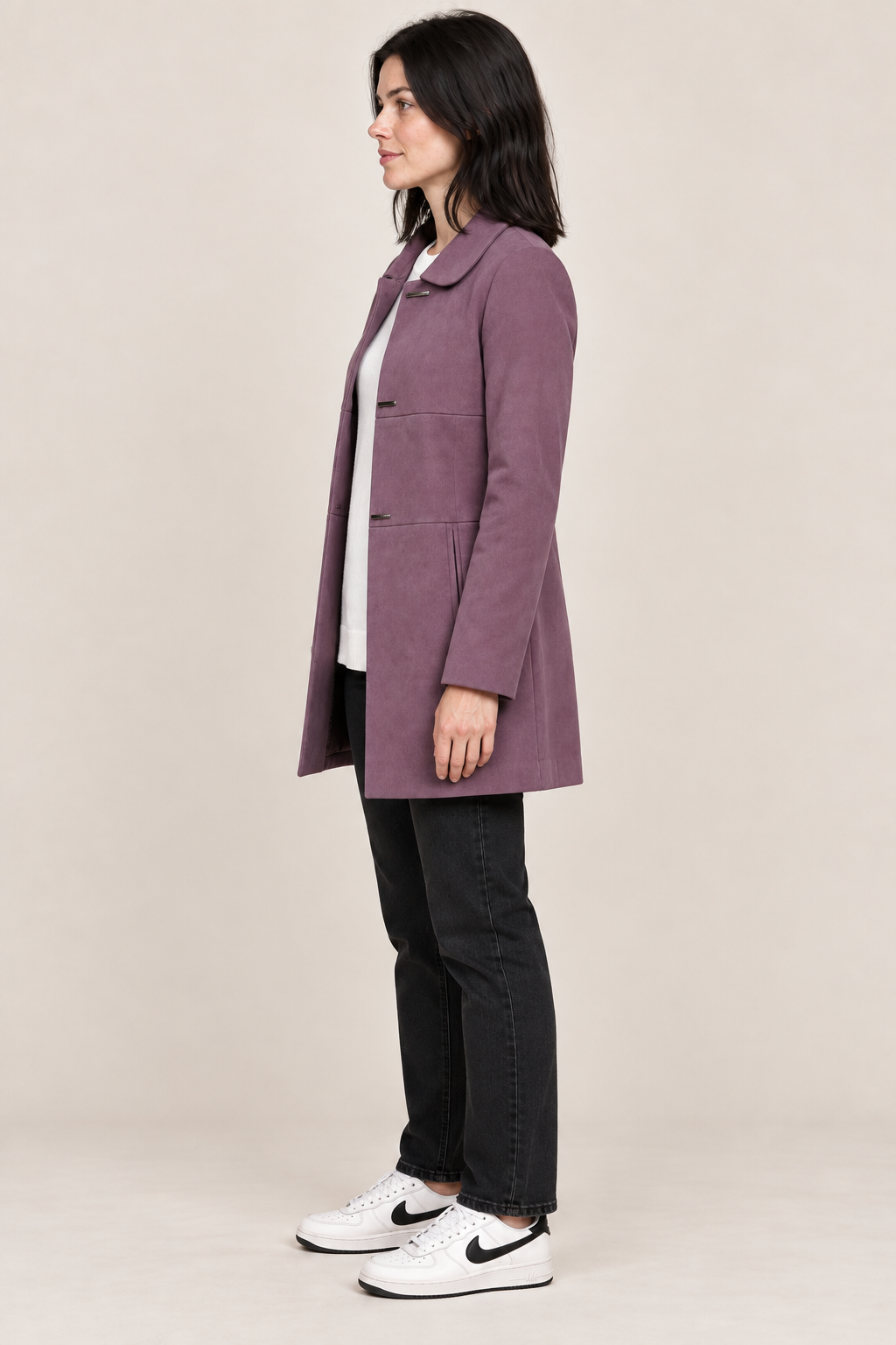 Women’s Regular Fit Knitted Suede Long Coat – Plum