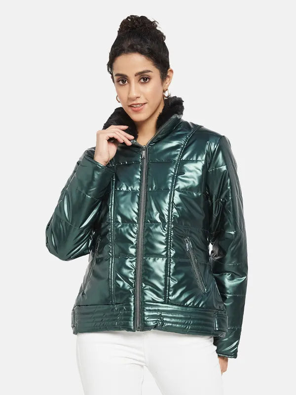 Mettle Women Green Knitted Jacket