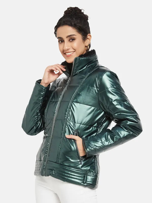 Mettle Women Green Knitted Jacket