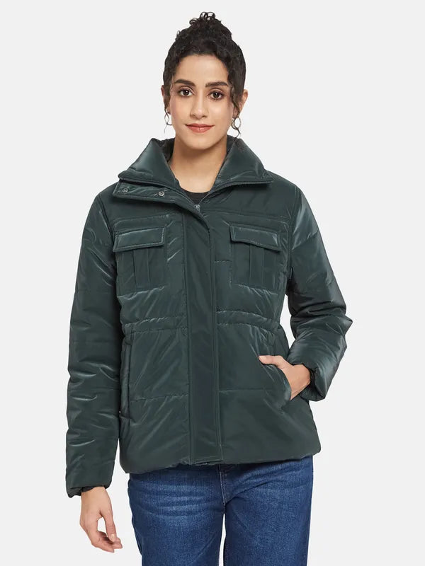 Mettle Women Green Knitted Jacket