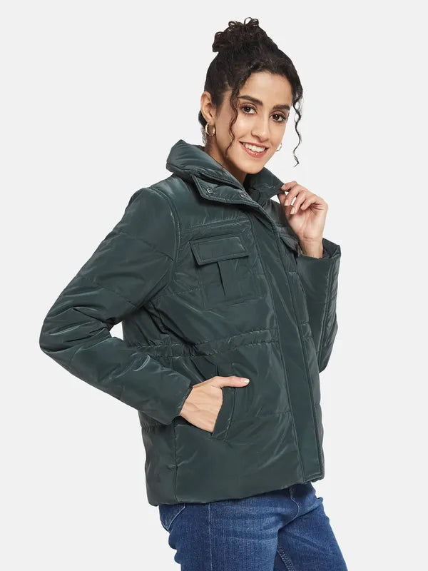 Mettle Women Green Knitted Jacket