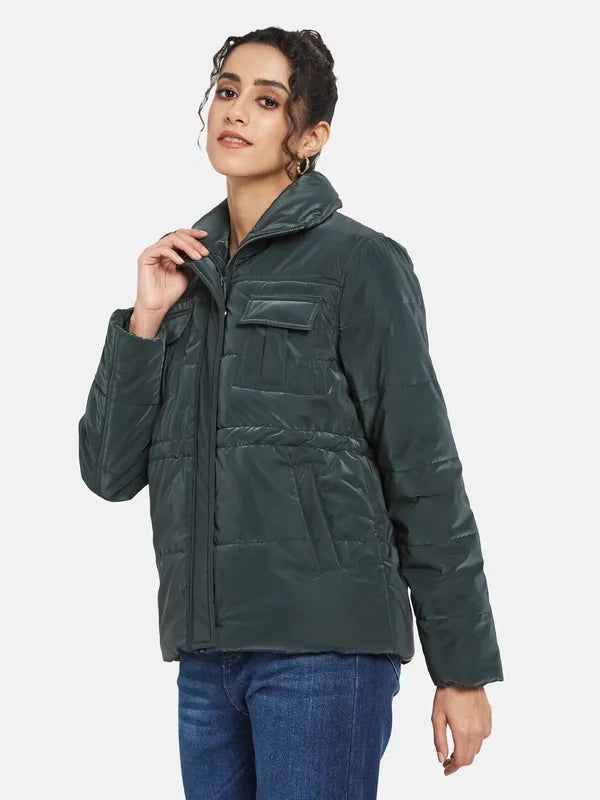 Mettle Women Green Knitted Jacket