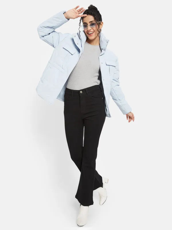 Mettle Women Blue Knitted Jacket