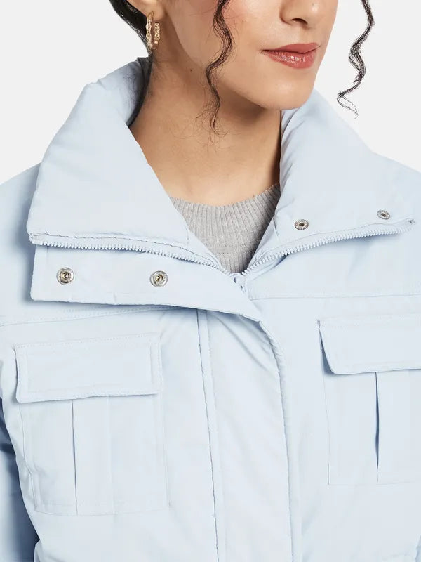 Mettle Women Blue Knitted Jacket