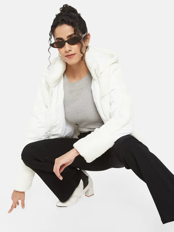 Mettle Women White Knitted Jacket