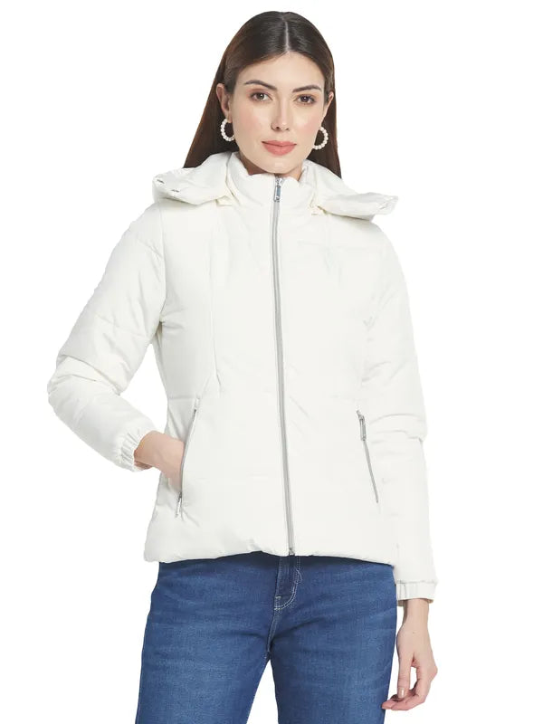 Mettle Women White Hooded Parka Jacket