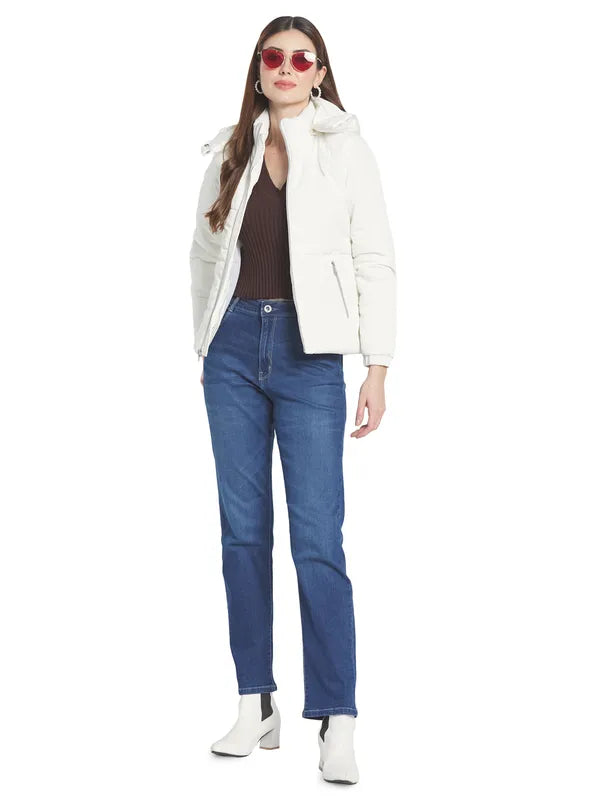 Mettle Women White Hooded Parka Jacket