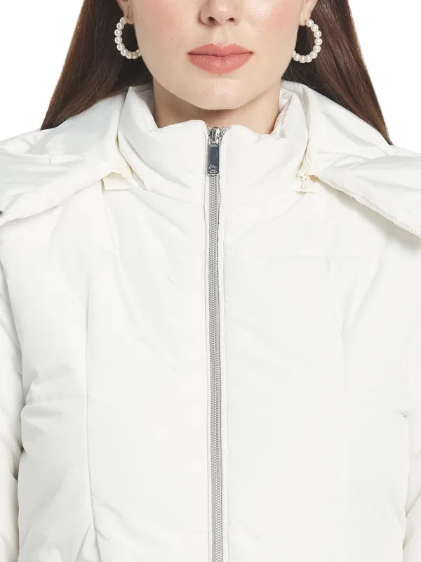 Mettle Women White Hooded Parka Jacket