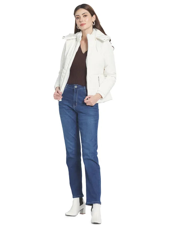 Mettle Women White Hooded Parka Jacket