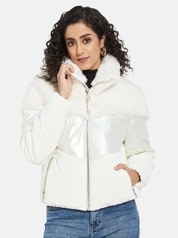 Mettle Women White Knitted Jacket