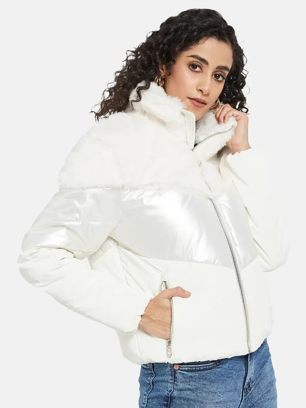 Mettle Women White Knitted Jacket