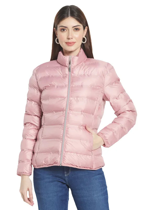 Mettle Women Pink Stand Collar Padded Jacket