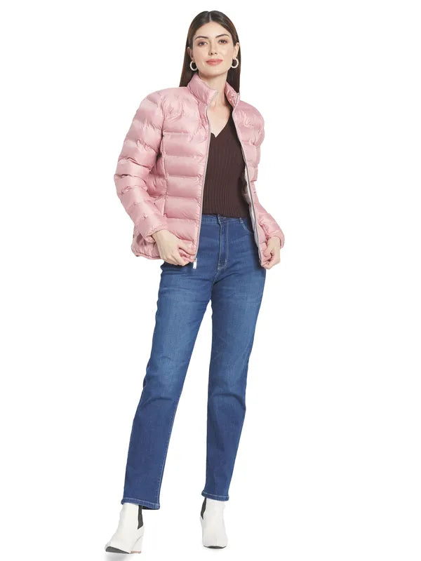 Mettle Women Pink Stand Collar Padded Jacket