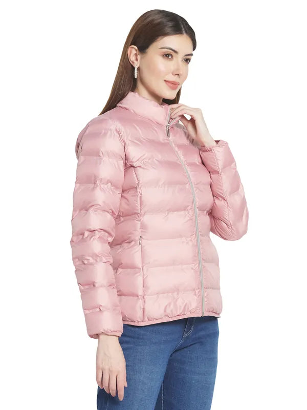 Mettle Women Pink Stand Collar Padded Jacket