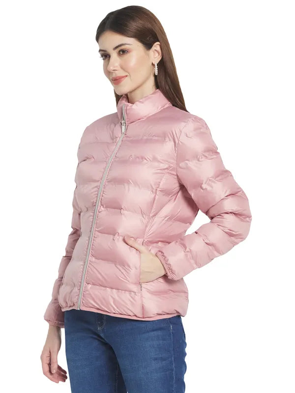 Mettle Women Pink Stand Collar Padded Jacket