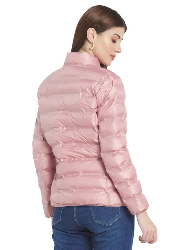 Mettle Women Pink Stand Collar Padded Jacket